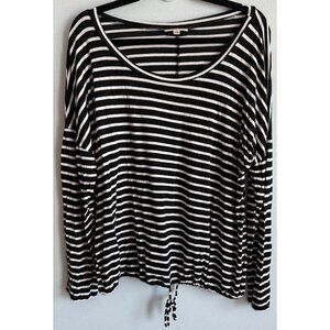 FOMA Womens Black/White Striped Scoop Neck Tie Front Knit Top 3X Long Sleeve